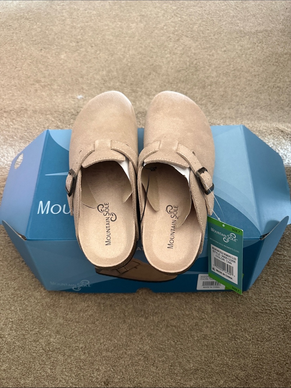 Mountain & Sole Women's Suede Tan Clog Mule with Buckle